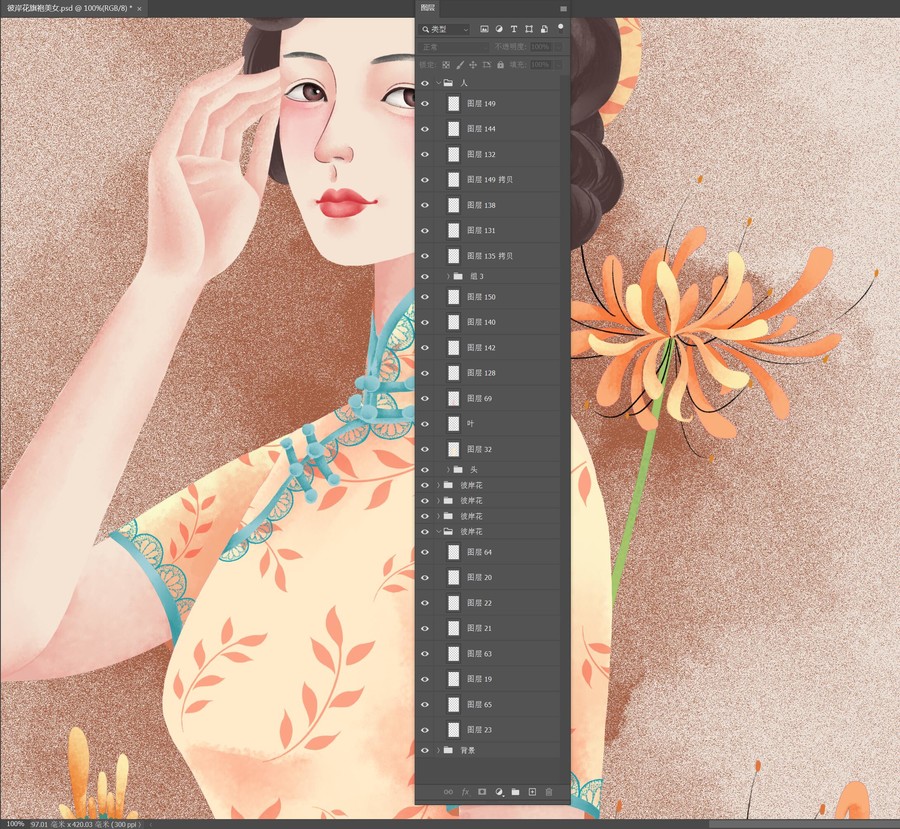 彼岸花旗袍美女