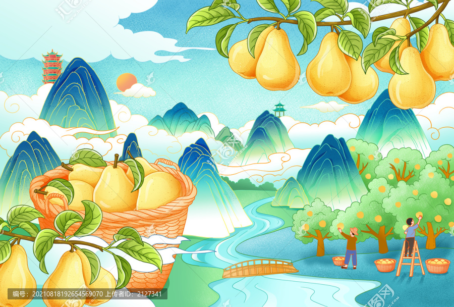 梨包裝插畫