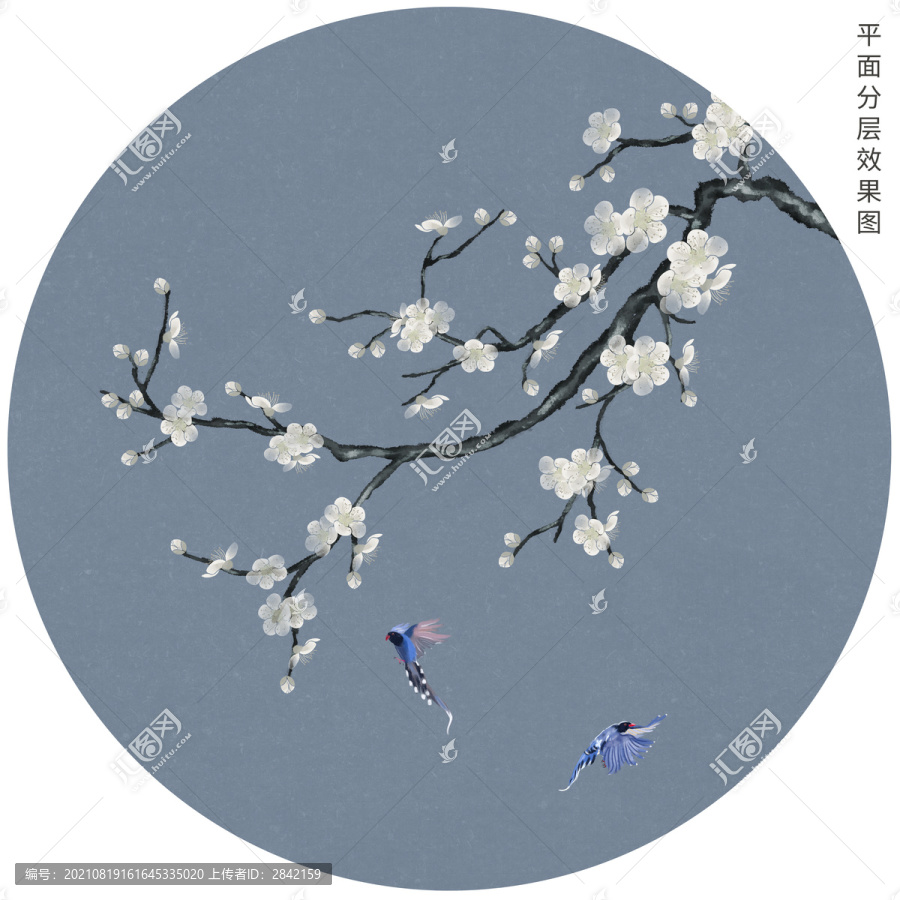 圓形梅花花鳥畫