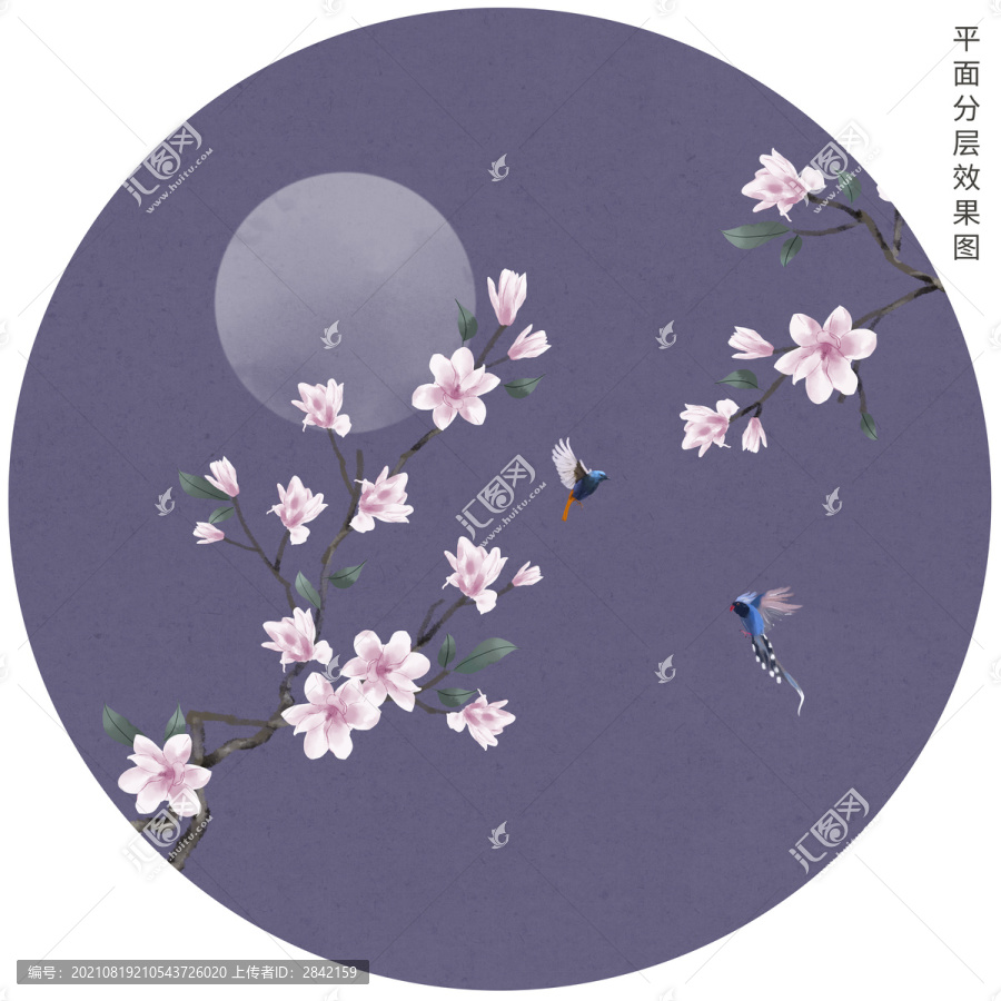 圓形玉蘭花鳥(niǎo)畫(huà)