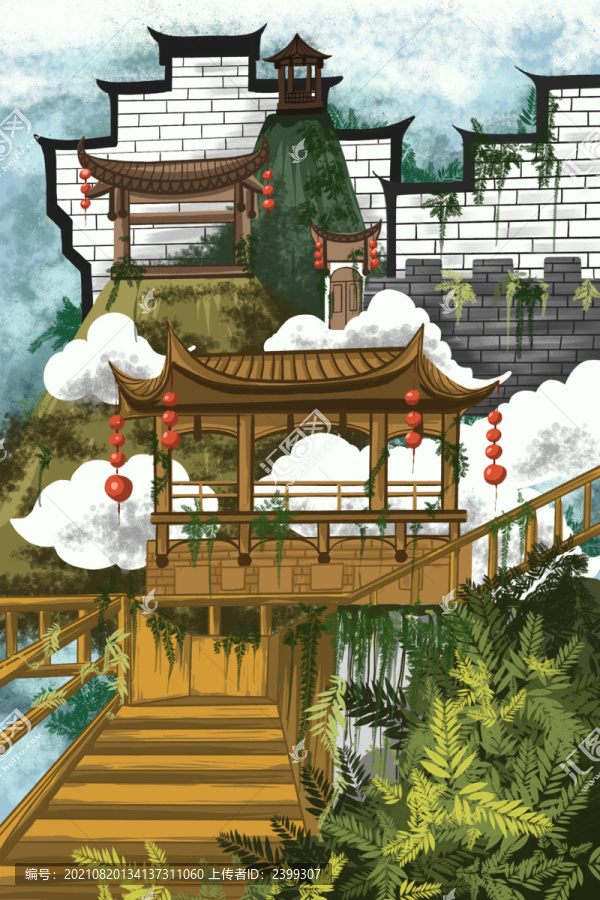 空中樓閣插畫創(chuàng)意風(fēng)景