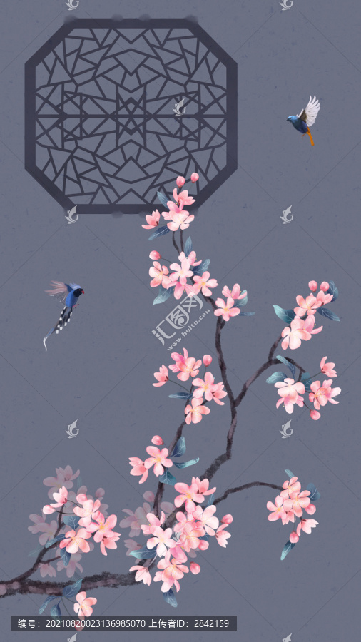 中式海棠花花鳥(niǎo)屏風(fēng)