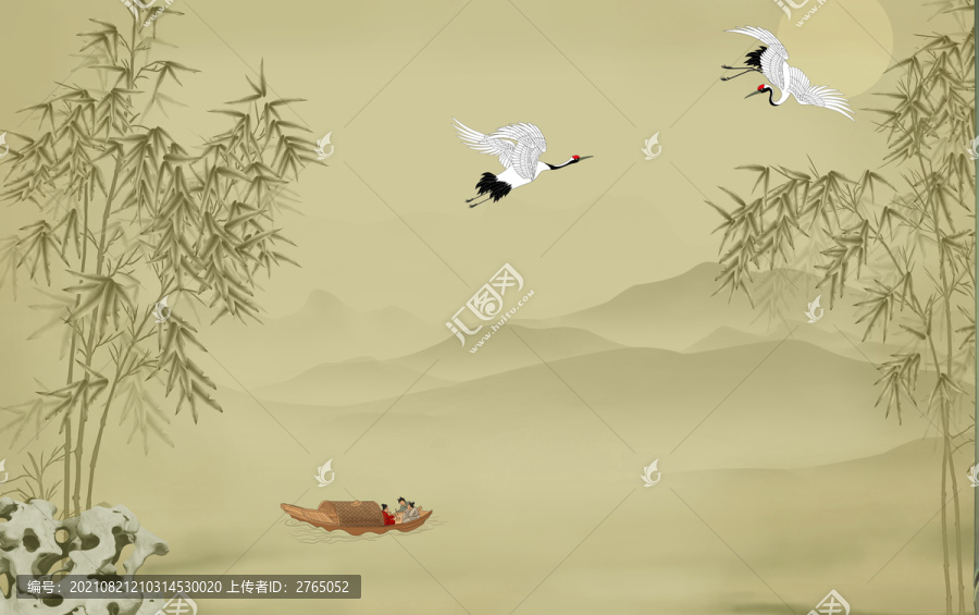 竹子花鳥背景墻