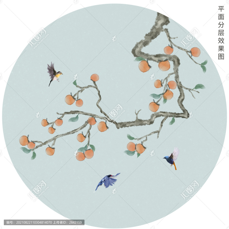 圓形水墨柿子裝飾畫