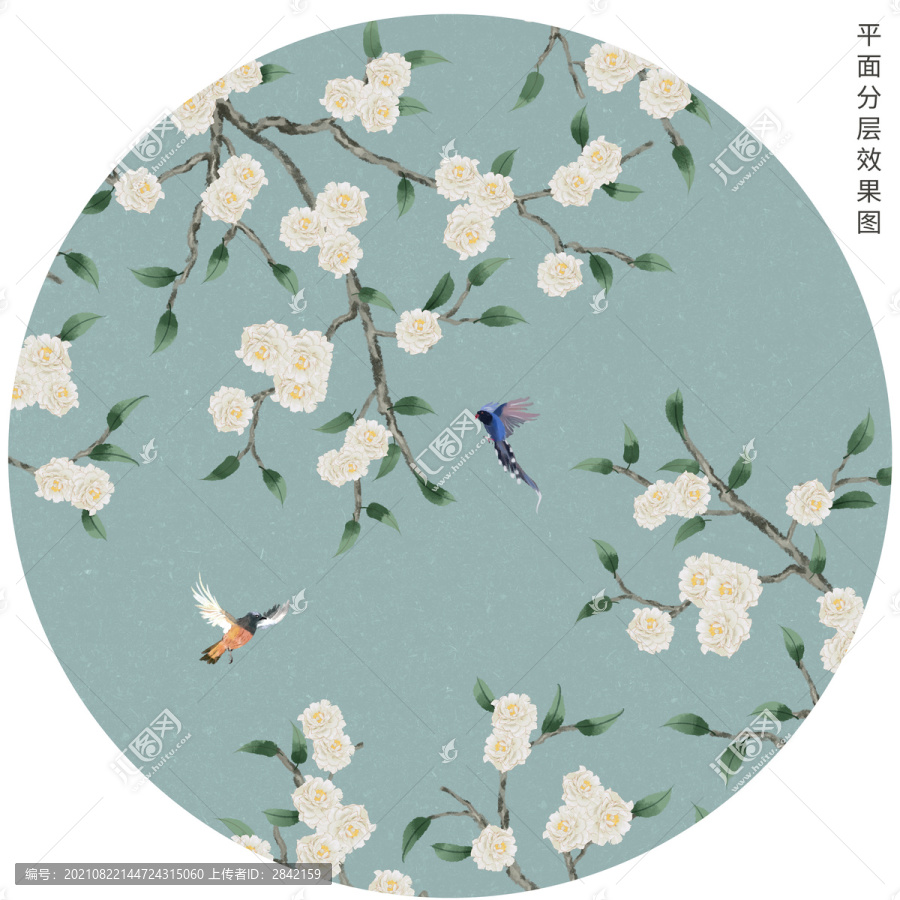 圓形牡丹花鳥畫