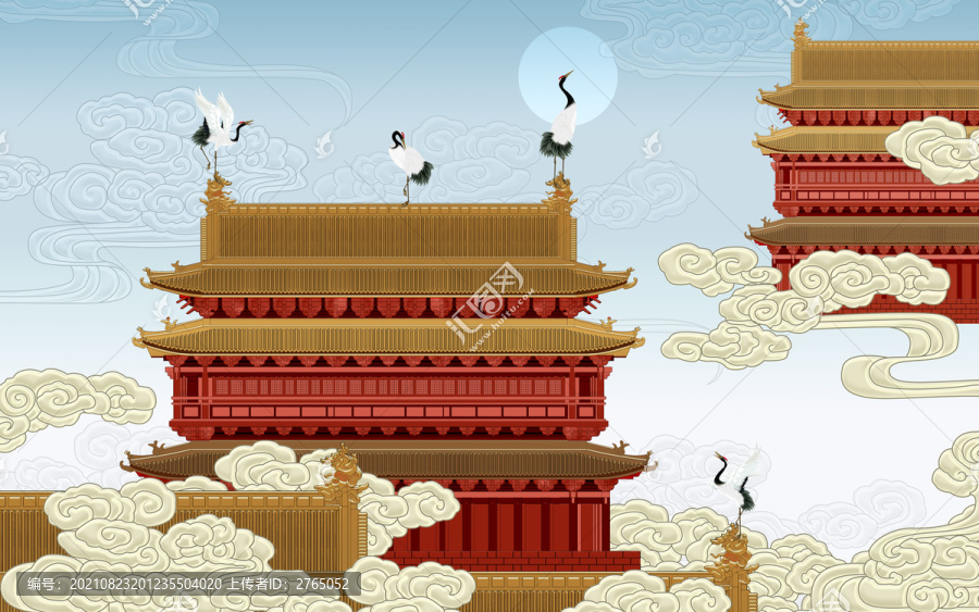瑞鶴圖仙鶴祥云背景墻