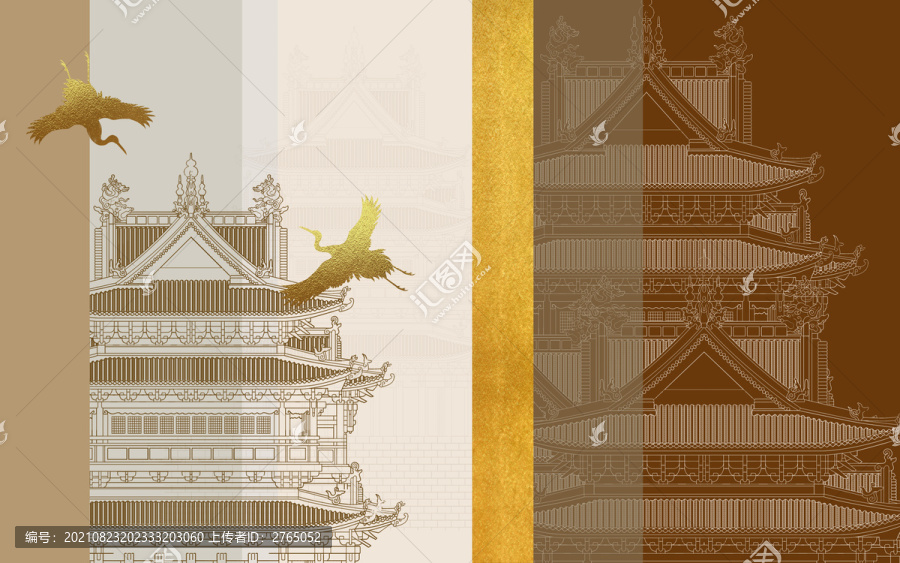 新中式樓閣背景墻