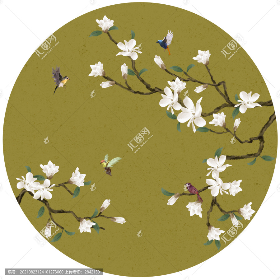 圓形玉蘭花鳥