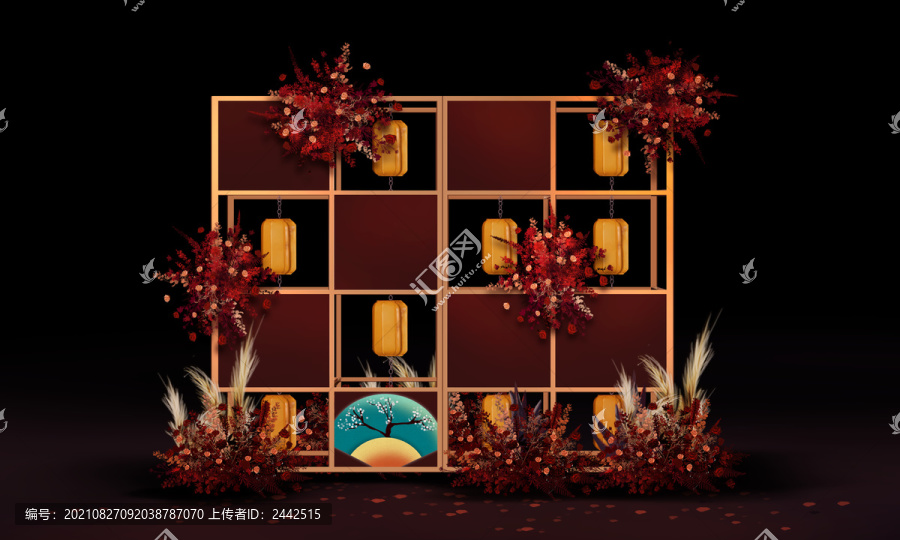 紅色中式展示區(qū)婚禮手繪效果圖