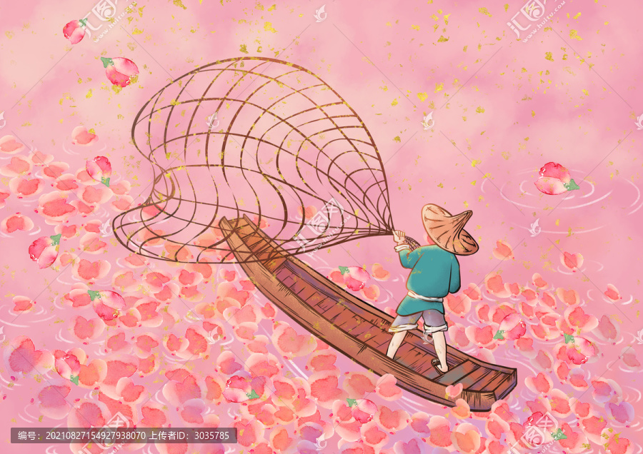 船夫下網(wǎng)撈花