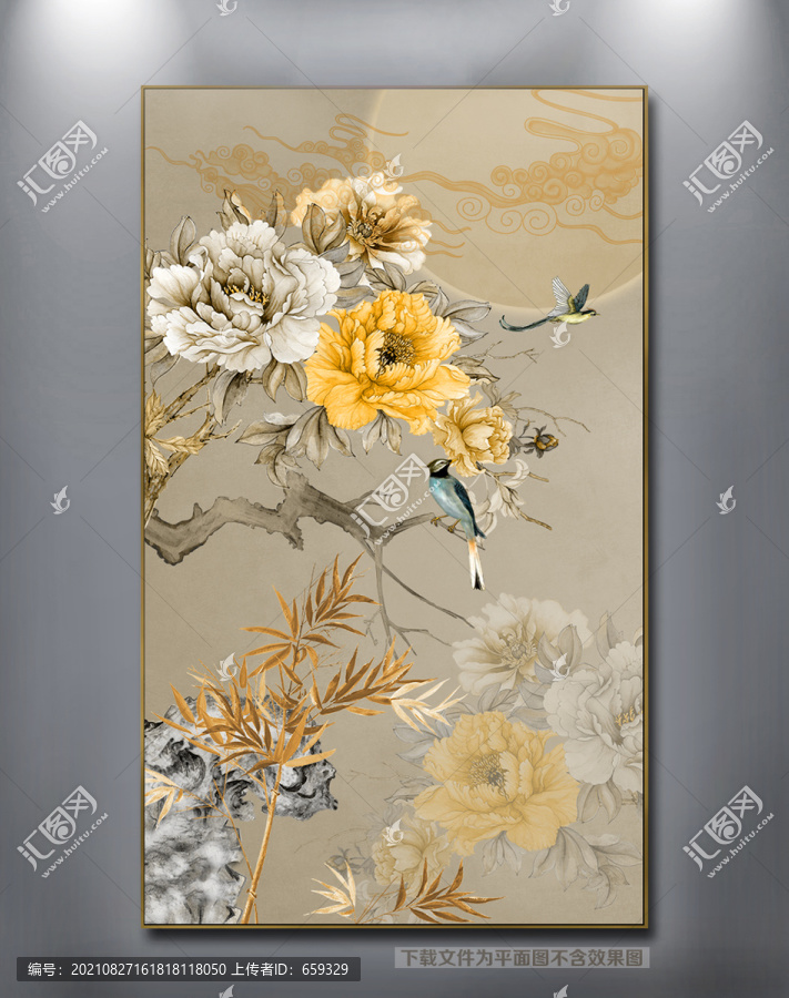中式花鳥背景墻
