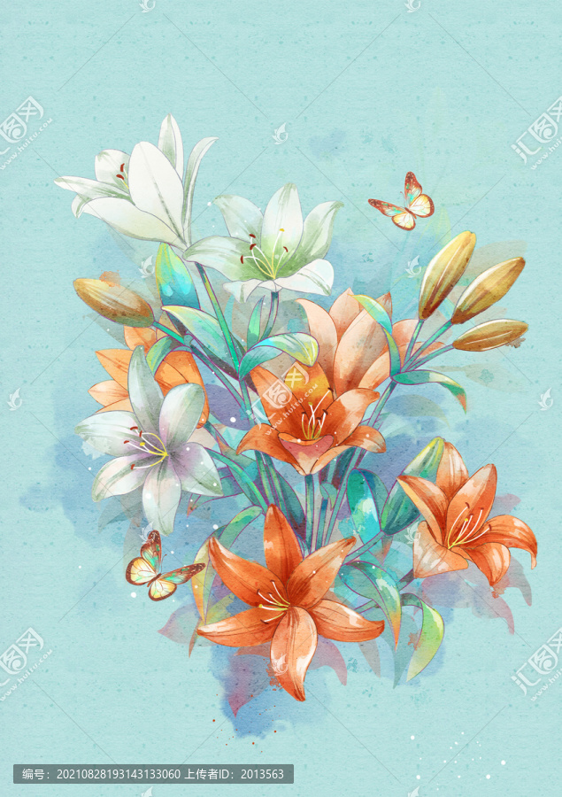 手繪水彩百合花插畫