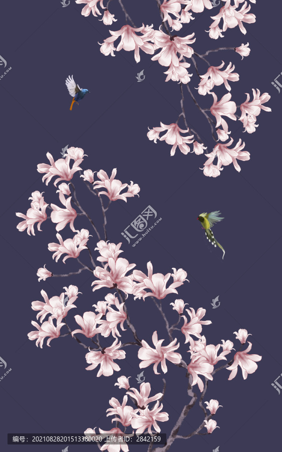新中式玉蘭花鳥圖