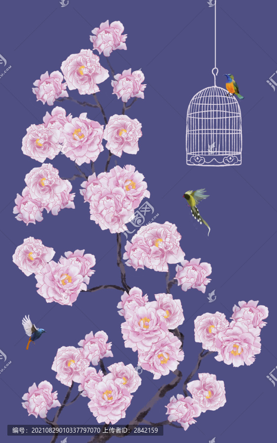 中式牡丹花鳥屏風(fēng)
