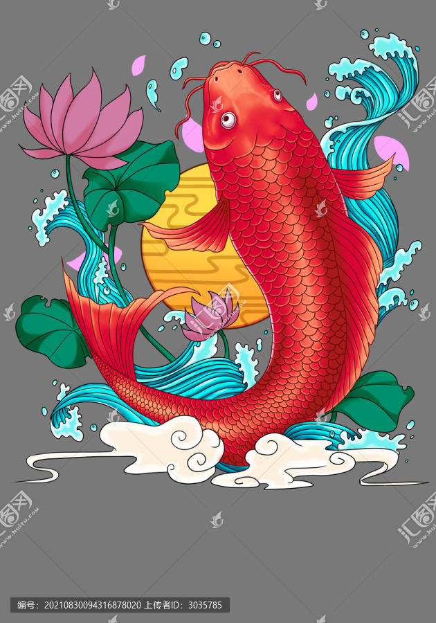 國風(fēng)錦鯉魚蓮花元素