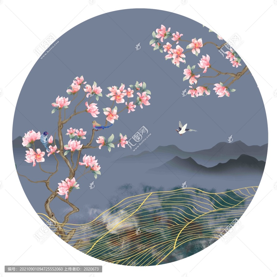 圓形工筆花鳥