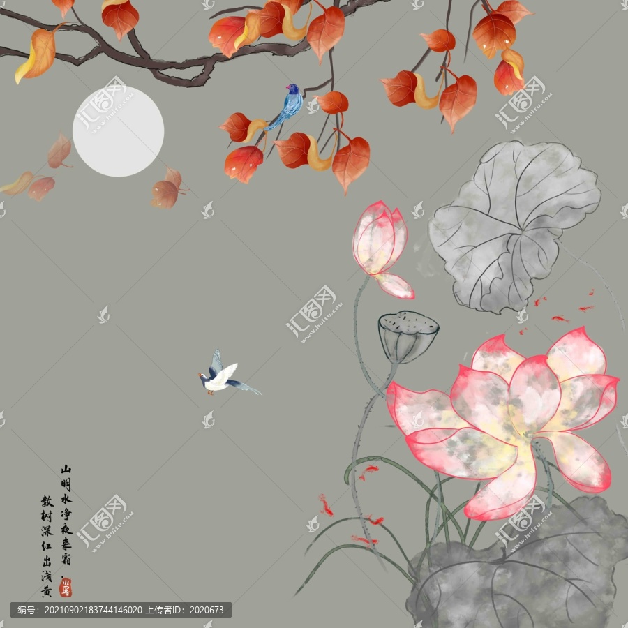 銀杏花鳥裝飾畫