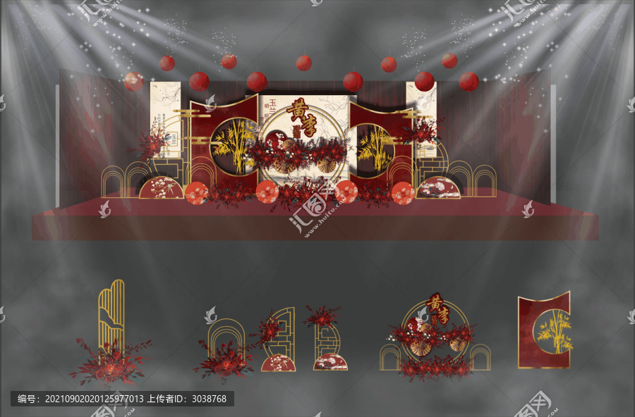 紅色中式婚禮舞臺(tái)