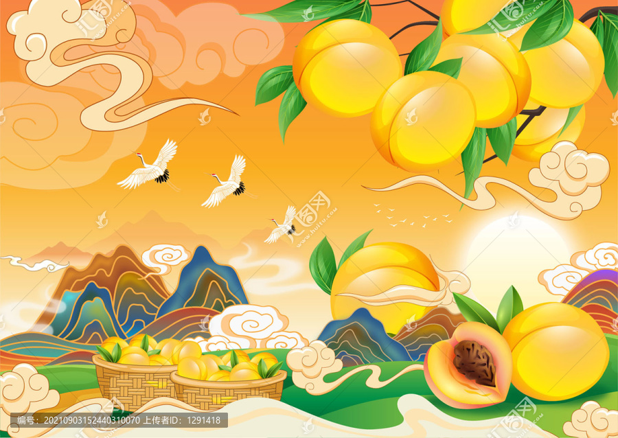 黃桃包裝國潮插畫