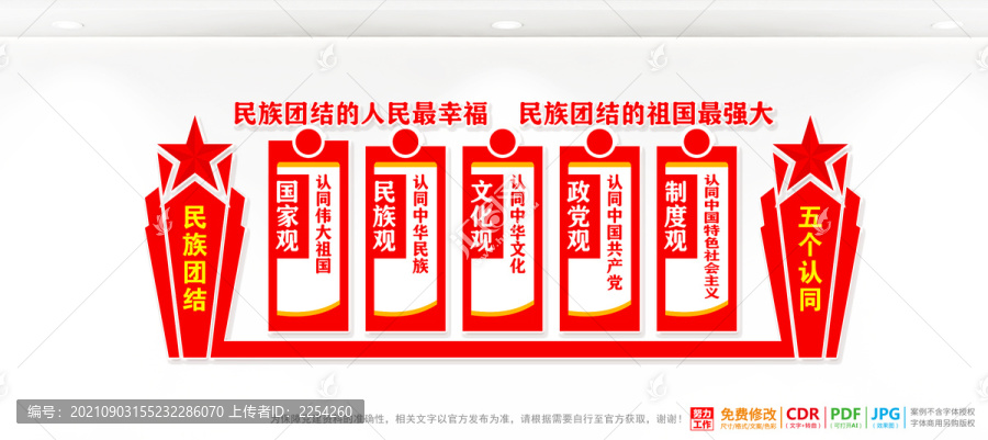 民族團結五個認同背景墻