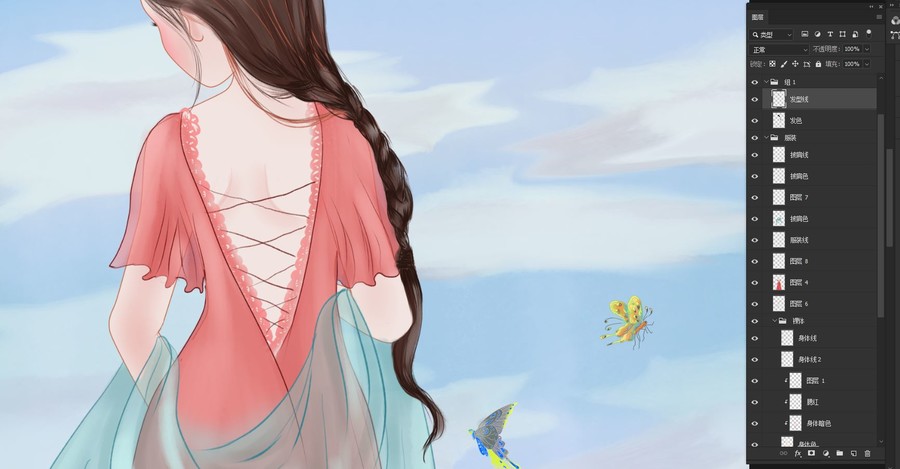 茉莉花美女背影包裝插畫
