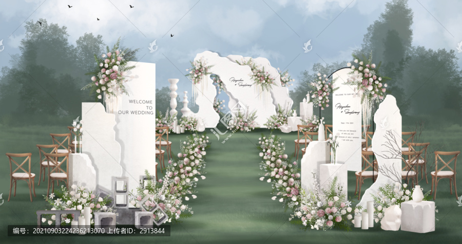 白綠戶外草坪婚禮效果圖