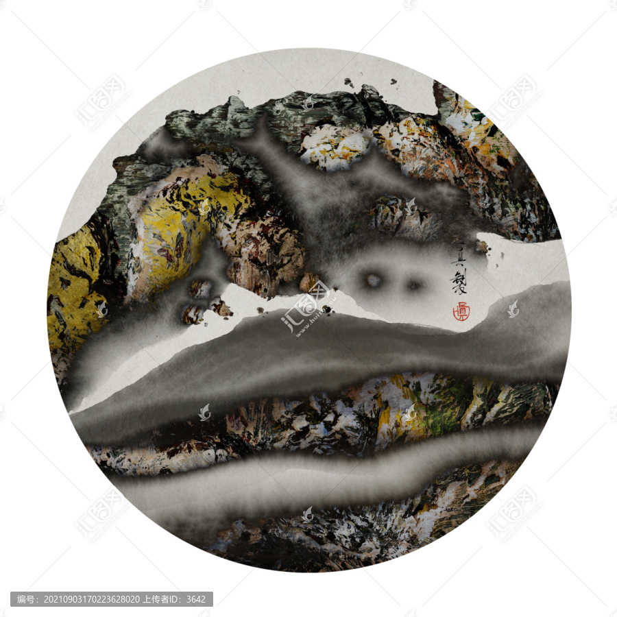 后現(xiàn)代斑駁肌理抽象水墨山水畫
