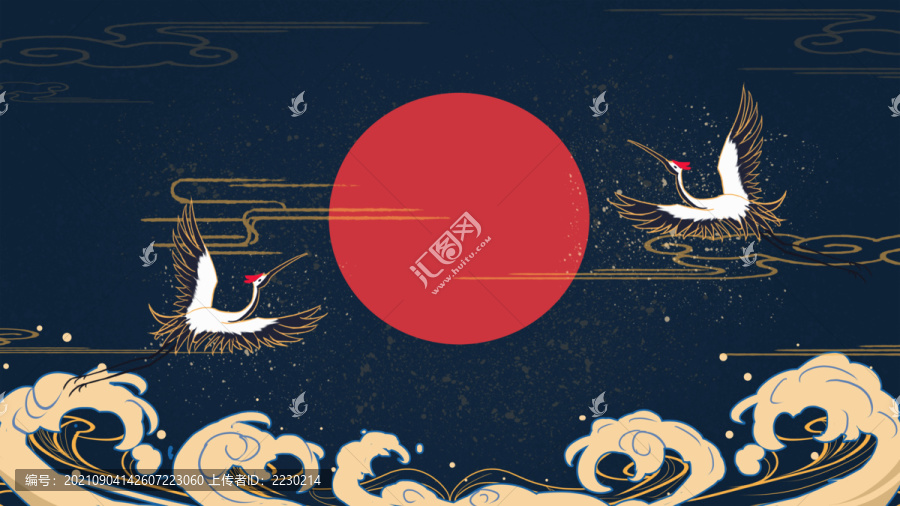 中秋節(jié)國潮中國風飛鶴圖插畫背景