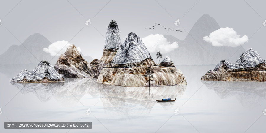 新中式閑云禪意立體浮雕山水畫