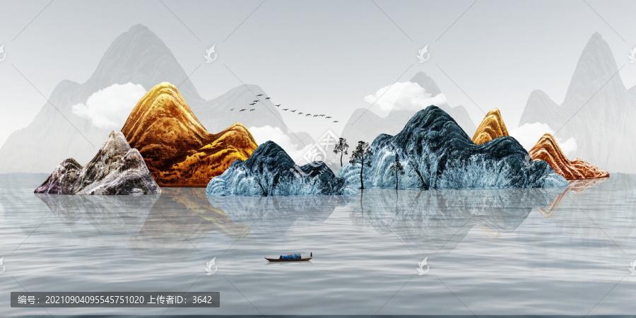 金山銀山新中式立體浮雕山水畫