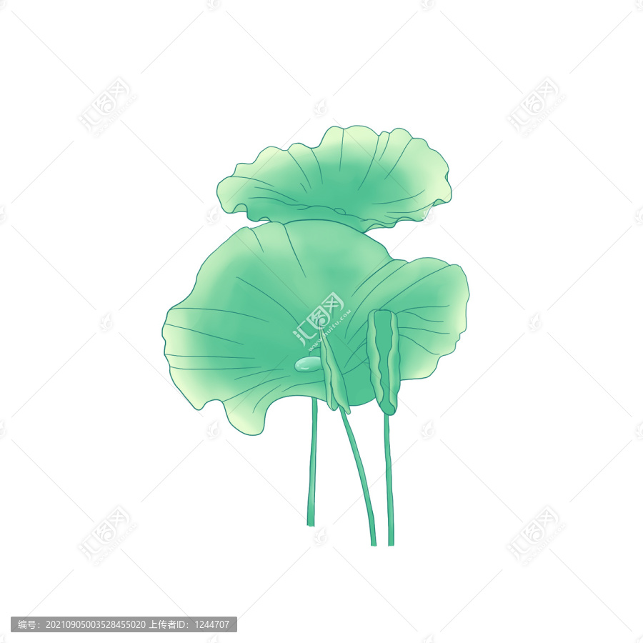 荷葉國潮手繪圖案