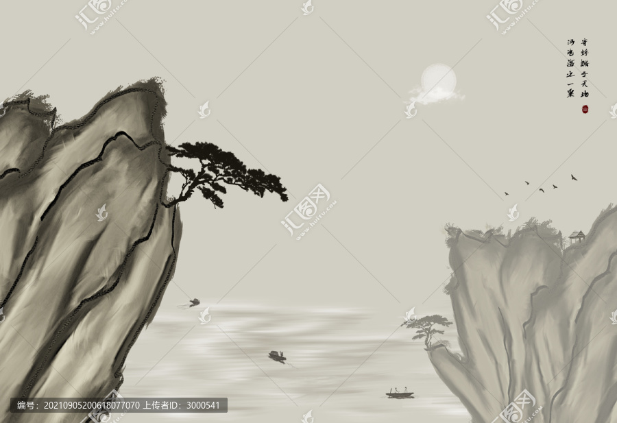 中式水墨山水背景墻