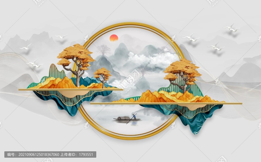 新中式抽象山水背景墻