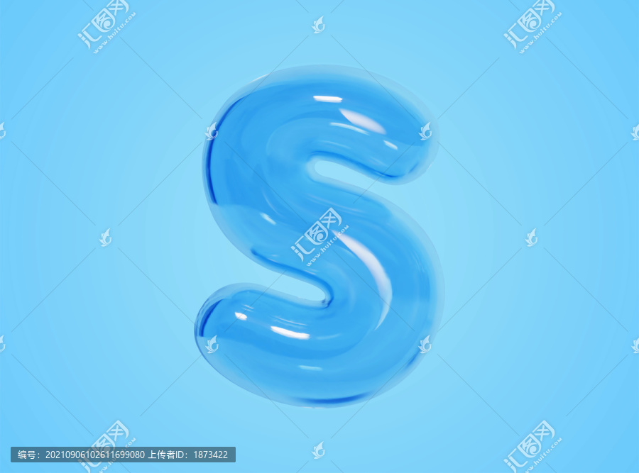 透明藍(lán)色S字母氣球元素