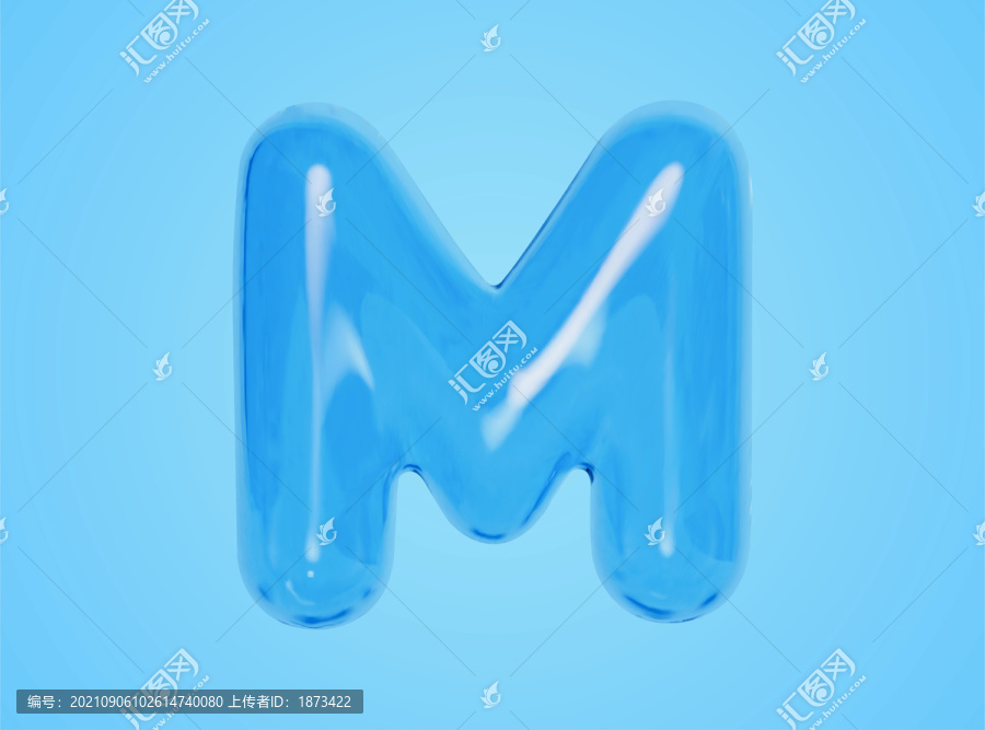 透明蓝色M字母气球元素
