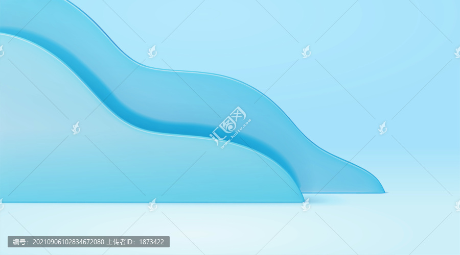 三維藍(lán)色波浪狀背板裝飾元素