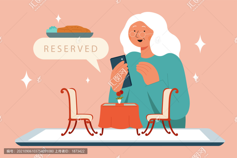 老年妇女用手机网上预订餐厅
