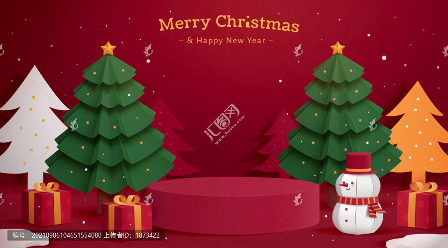 3d紅色立體剪紙圣誕節(jié)日背景