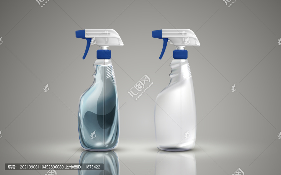 蓝白色无包装清洁剂喷瓶三维元素