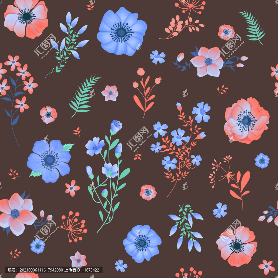 水彩風(fēng)深咖啡背景碎花壁紙