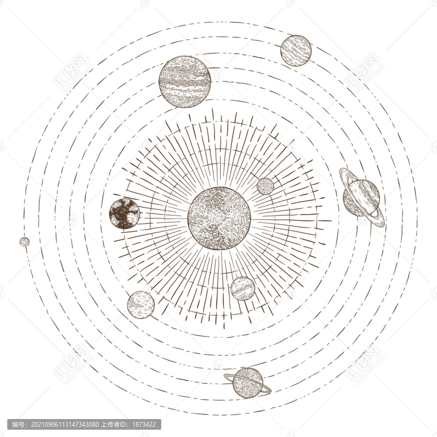 太阳系与虚线组合成规律结构绘图集合