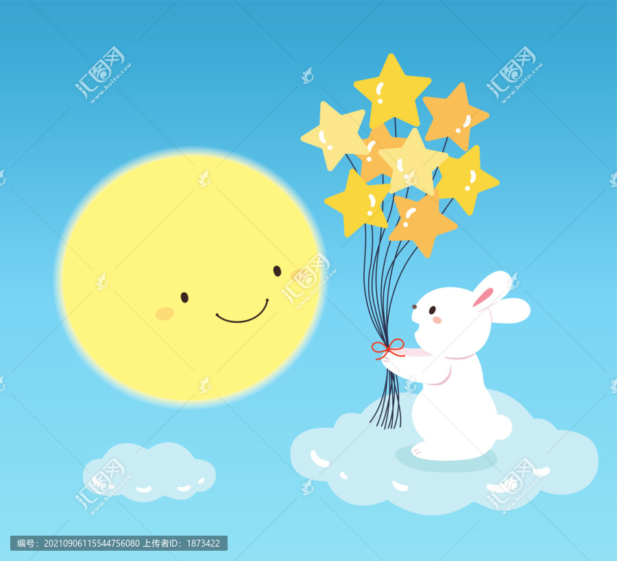 白兔送星形氣球插畫