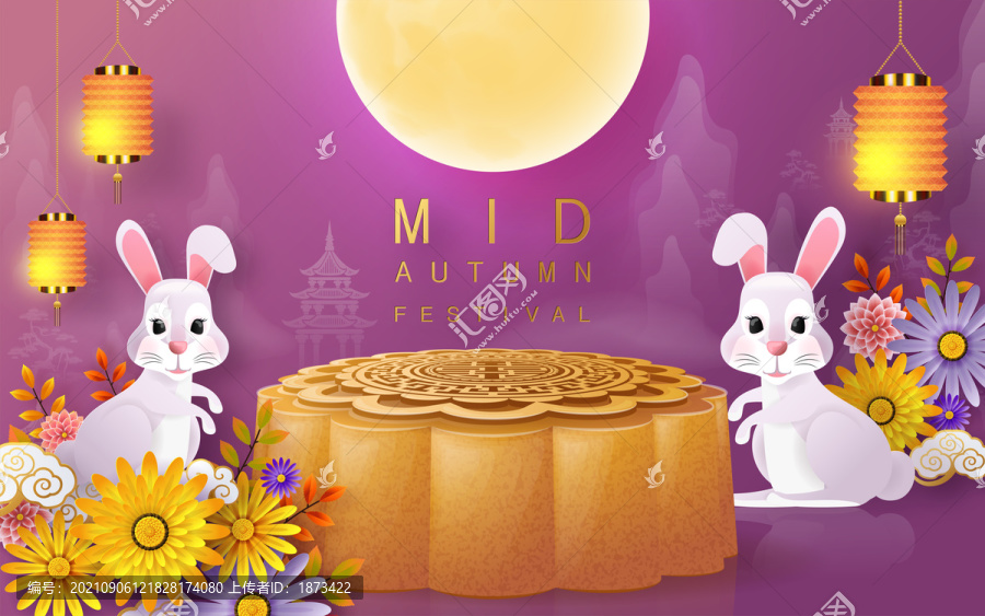 中秋節(jié)月餅與兔子圖片素材