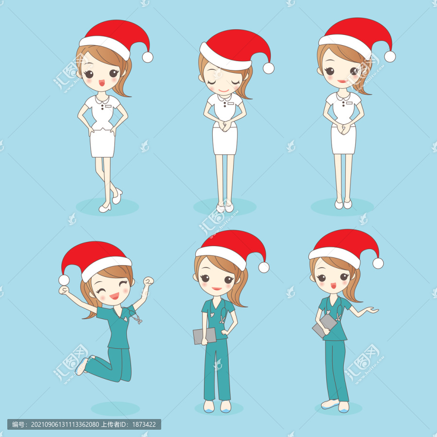 冬季佩戴圣誕發(fā)飾各類工作女生插圖集合