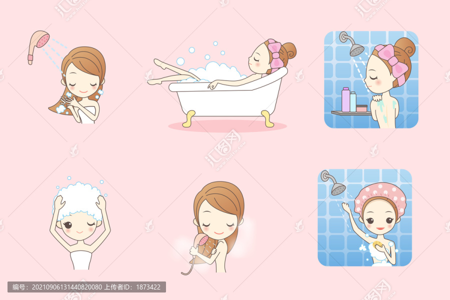 女孩淋浴泡熱水澡放松插圖