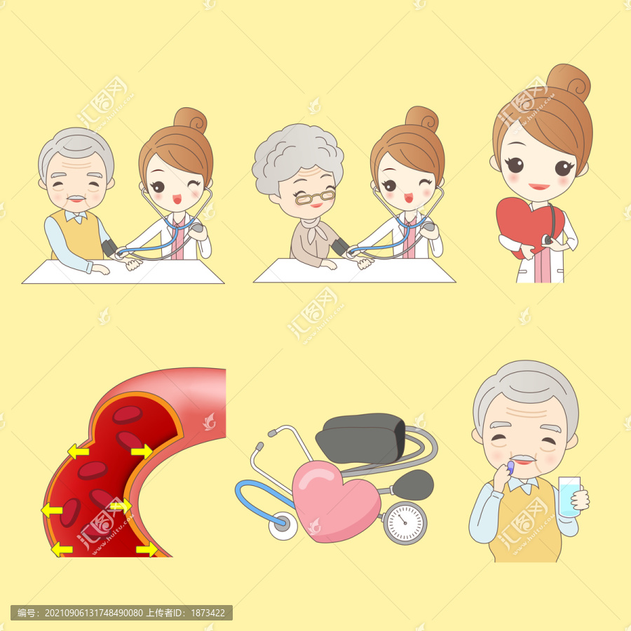 銀發(fā)老人檢測血壓預(yù)防醫(yī)學(xué)概念卡通插圖