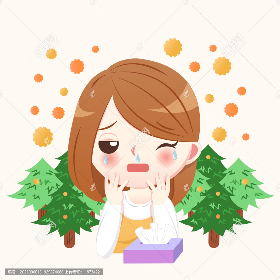 鼻涕眼淚直流的花粉過敏癥少女