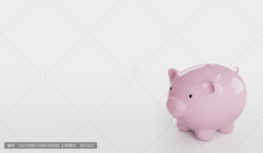 小豬錢(qián)罐三維圖與留白背景