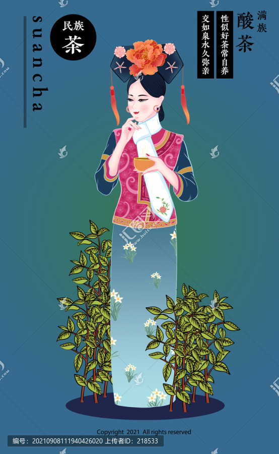 滿族宮廷茶酸茶滿族服裝茶葉插畫