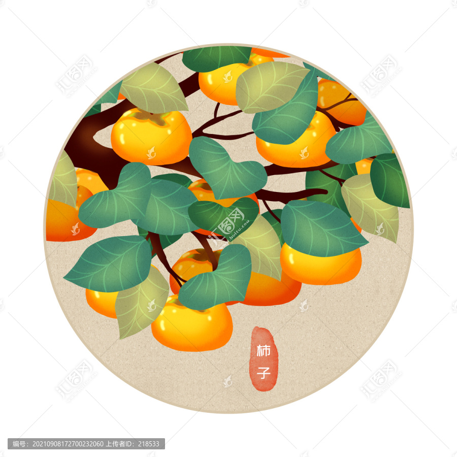 手繪高清柿子水果禮盒包裝插畫